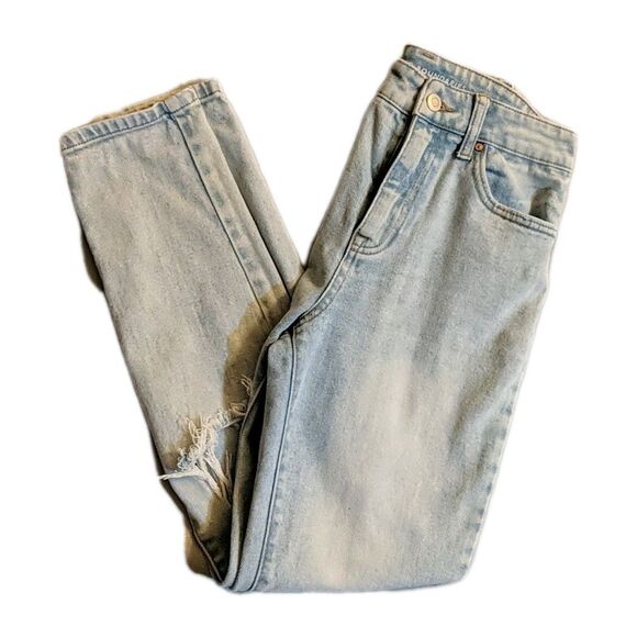 No Boundaries Jeans Juniors 3 Distressed White Wash Rips High Rise Blue Zip Fly - Picture 2 of 9